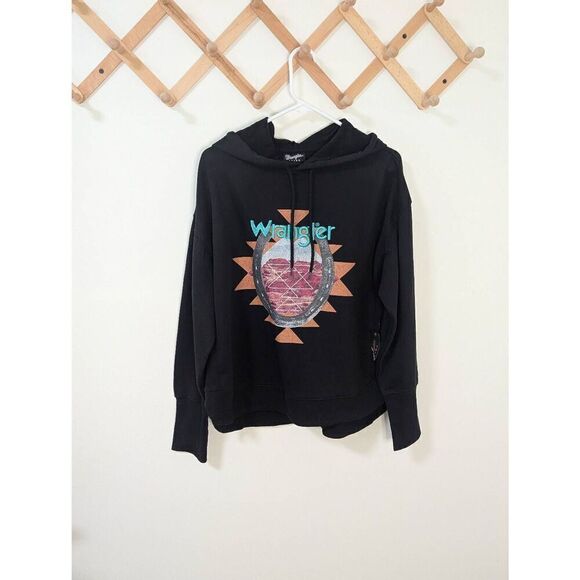 NWT Wrangler Retro Vintage Black Graphic Embroidered Hoodie Sweatshirt - Size L - Picture 1 of 8